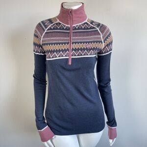 Kari Traa Women's M Mock Neck 1/4 Zip Hiking Ski Wool Baselayer Thermal Pullover